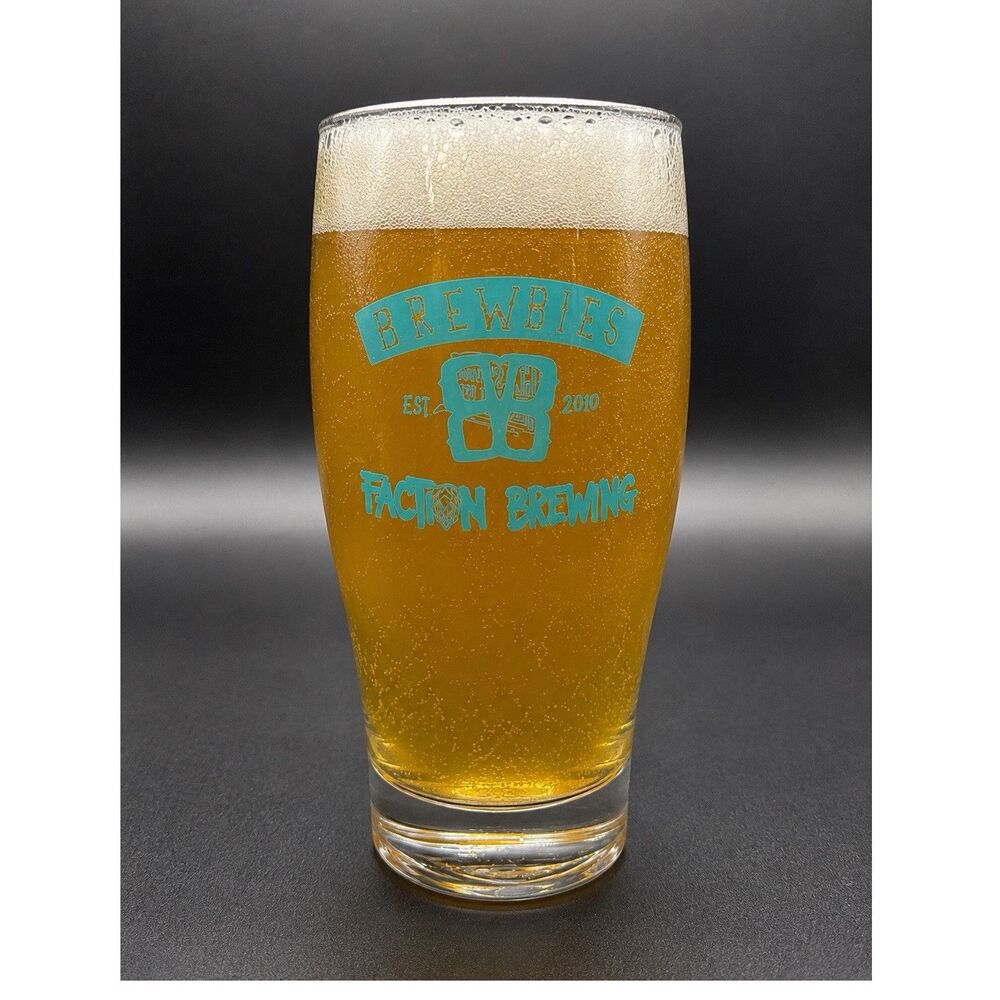 Faction Brewing Pint Beer Glass Blue Logo Breweriana Collectible Barware